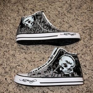 Brand new black and white Ed Hardy hightops